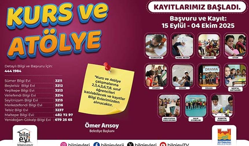 Bilgi Evleri'nde Kurs ve Atölye Kayıtları Başladı