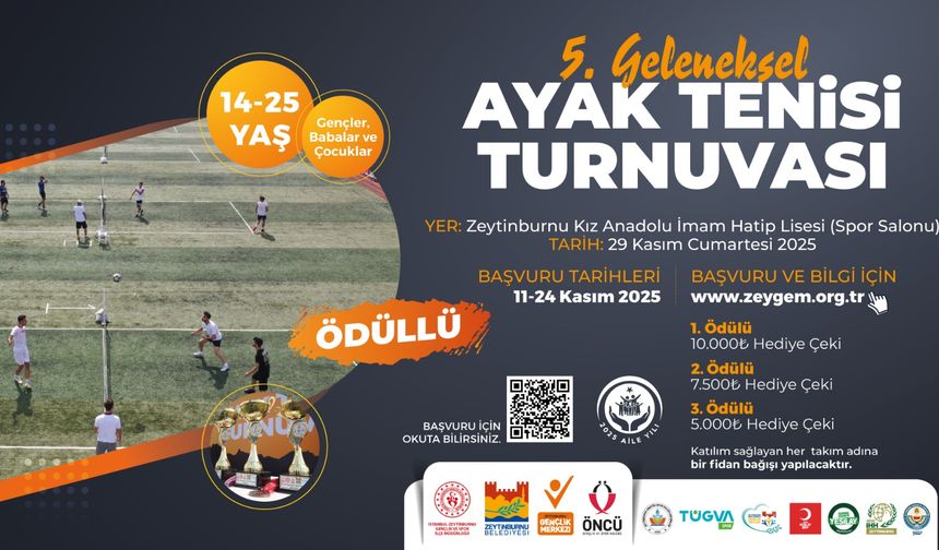 Zeytinburnu’nda Ayak Tenisi Heyecanı: 5. Geleneksel Turnuva İçin Kayıtlar 11–24 Kasım’da