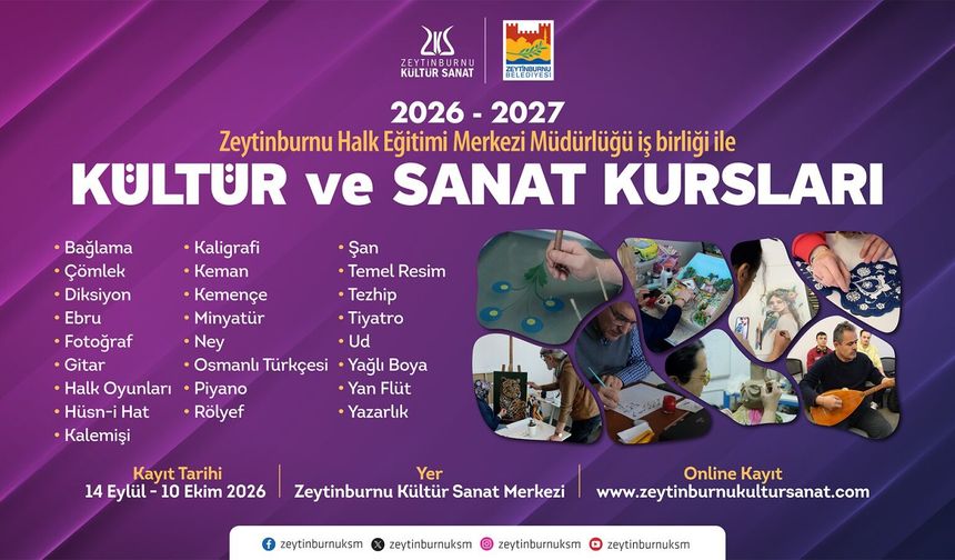 Kültür ve Sanat Kursları Kayıtları Başlıyor, 25 farklı branşta kayıt alınıyor